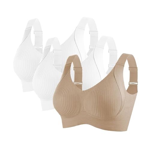 KODMNSW 3er Pack BH Damen Ohne Bügel Push Up BHS Seamless Bra Starker Halt Nahtlose Soft Bustier Komfort Gepolstert Büstenhalter Unterwäsche für Alltag Kleidung Weiß XL von KODMNSW