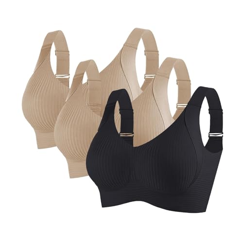 KODMNSW 3er Pack BH Damen Ohne Bügel Push Up BHS Seamless Bra Starker Halt Nahtlose Soft Bustier Komfort Gepolstert Büstenhalter Unterwäsche für Alltag Kleidung Khaki M von KODMNSW