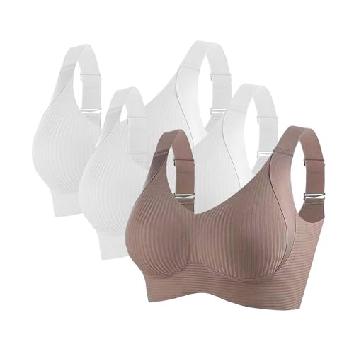 KODMNSW 3er Pack BH Damen Ohne Bügel Push Up BHS Seamless Bra Starker Halt Nahtlose Soft Bustier Komfort Gepolstert Büstenhalter Unterwäsche für Alltag Kleidung Weiß XL von KODMNSW