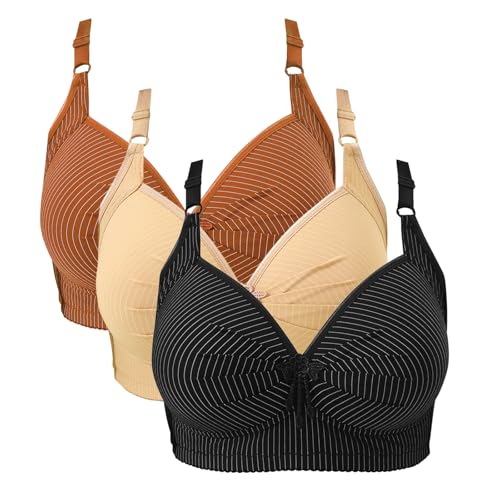 KODMNSW 3er Pack BH Damen Ohne Bügel Push Up Große Brüste Starker Halt Damen-BHS Weich Bequem Bustier Vollschalen Stützender BH Gegen Brustsenkung Klassische-BH Minimizer Bra Schwarz XL von KODMNSW