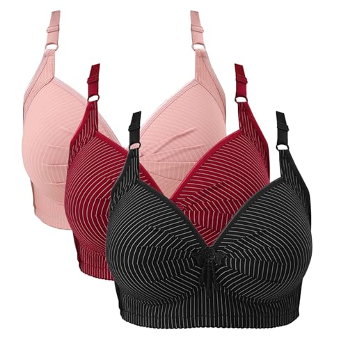 KODMNSW 3er Pack BH Damen Ohne Bügel Push Up Große Brüste Starker Halt Damen-BHS Weich Bequem Bustier Vollschalen Stützender BH Gegen Brustsenkung Klassische-BH Minimizer Bra Rosa 4XL von KODMNSW