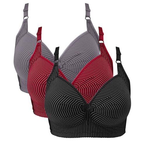 KODMNSW 3er Pack BH Damen Ohne Bügel Push Up Große Brüste Starker Halt Damen-BHS Weich Bequem Bustier Vollschalen Stützender BH Gegen Brustsenkung Klassische-BH Minimizer Bra Grau L von KODMNSW
