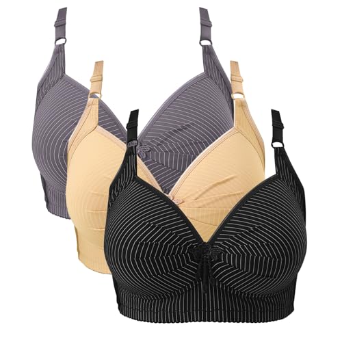 KODMNSW 3er Pack BH Damen Ohne Bügel Push Up Große Brüste Starker Halt Damen-BHS Weich Bequem Bustier Vollschalen Stützender BH Gegen Brustsenkung Klassische-BH Minimizer Bra Grau XL von KODMNSW