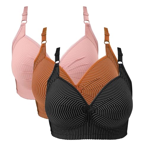 KODMNSW 3er Pack BH Damen Ohne Bügel Push Up Große Brüste Starker Halt Damen-BHS Weich Bequem Bustier Vollschalen Stützender BH Gegen Brustsenkung Klassische-BH Minimizer Bra Rosa XS von KODMNSW