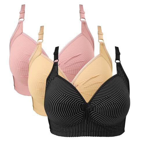 KODMNSW 3er Pack BH Damen Ohne Bügel Push Up Große Brüste Starker Halt Damen-BHS Weich Bequem Bustier Vollschalen Stützender BH Gegen Brustsenkung Klassische-BH Minimizer Bra Rosa XXL von KODMNSW