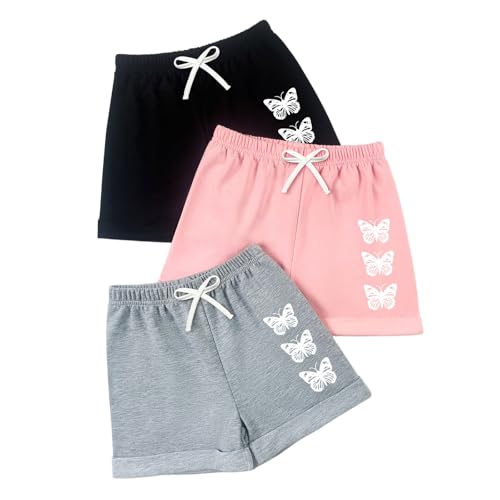 KODMNSW 3er Pack Mädchen Shorts Kurz Sporthose Sommer Casual Kurze Hose Hot Pants Sommerhosen Liebe-Print Strand Shorts Radlerhose Turnhose 4-10 Jahre Mehrfarbig 5 Jahre von KODMNSW