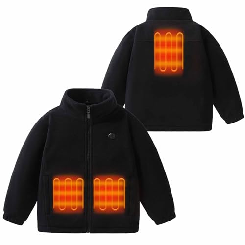 KODMNSW Beheizbare Jacke Jungen Mädchen Fleecejacke Kinder mit Heizung Heizjacke 3 Zonen Heizung 3 Temperaturregler Wärmejacke (Ohne Akku) Fleece Jacke Schwarz 12 Jahre von KODMNSW