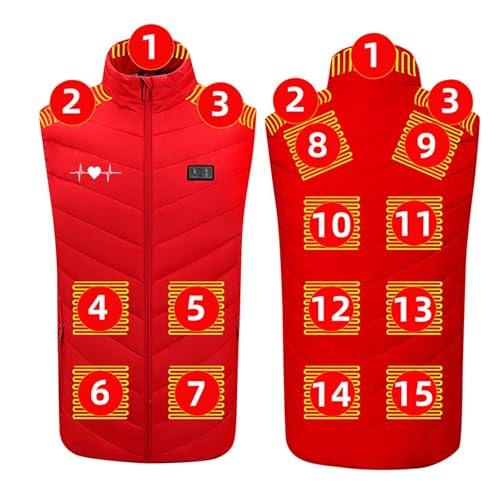 KODMNSW Beheizbare Weste Herren Damen Heizweste Wärmeweste mit Heizung Beheizbare Jacke Ärmellos Beheizte Weste mit 3 Heizstufen Outdoor Thermo Winterweste Winterjacke Rot M Outlet Angebote Sale von KODMNSW