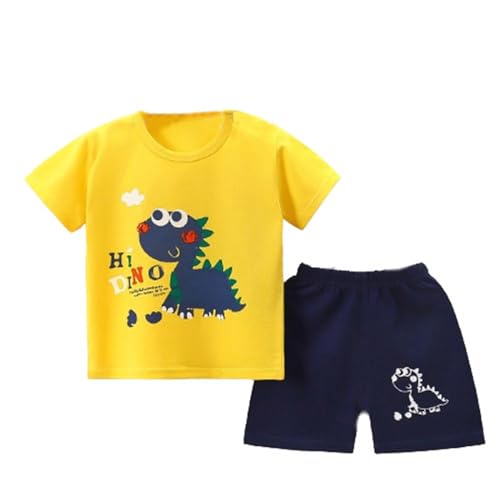 KODMNSW Bekleidungssets für Jungen Sommer Kleidung Outfit 2-tlg Cartoon Print Kurzarm Tshirt Tops & Casual Shorts Sportbekleidung Jogginganzug Kinderkleidung Gelb 100 von KODMNSW