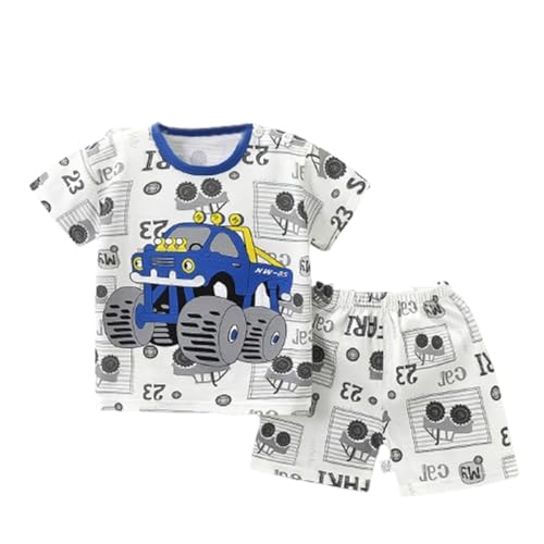 KODMNSW Bekleidungssets für Jungen Sommer Kleidung Outfit 2-tlg Cartoon Print Kurzarm Tshirt Tops & Casual Shorts Sportbekleidung Jogginganzug Kinderkleidung Weiß 110 von KODMNSW
