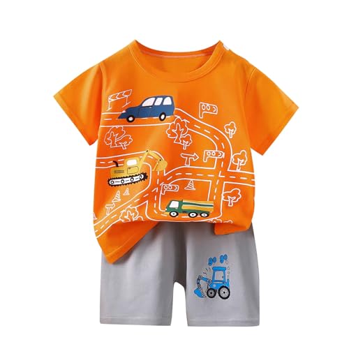 KODMNSW Bekleidungssets für Jungen Sommer Kleidung Outfit 2-tlg Gr.73-130 Cartoon Print Kurzarm Tshirt Tops & Casual Shorts Sportbekleidung Jogginganzug Kinderkleidung Orange 80 von KODMNSW