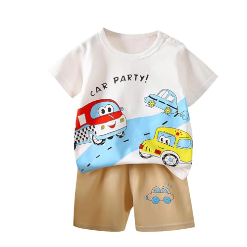 KODMNSW Bekleidungssets für Jungen Sommer Kleidung Outfit 2-tlg Gr.73-130 Cartoon Print Kurzarm Tshirt Tops & Casual Shorts Sportbekleidung Jogginganzug Kinderkleidung Weiß 90 von KODMNSW