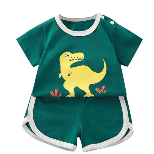 KODMNSW Bekleidungssets für Jungen Sommer Kleidung Outfit 2-tlg Gr.73-130 Cartoon Print Kurzarm Tshirt Tops & Casual Shorts Sportbekleidung Jogginganzug Kinderkleidung Grün 110 von KODMNSW