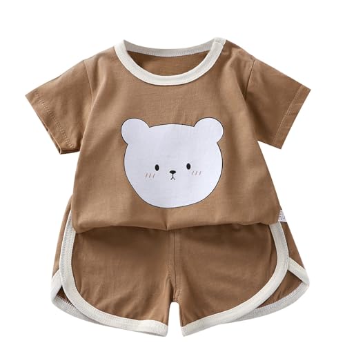 KODMNSW Bekleidungssets für Jungen Sommer Kleidung Outfit 2-tlg Gr.73-130 Cartoon Print Kurzarm Tshirt Tops & Casual Shorts Sportbekleidung Jogginganzug Kinderkleidung Braun 130 von KODMNSW