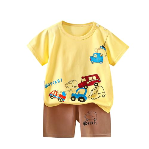 KODMNSW Bekleidungssets für Jungen Sommer Kleidung Outfit 2-tlg Gr.73-130 Cartoon Print Kurzarm Tshirt Tops & Casual Shorts Sportbekleidung Jogginganzug Kinderkleidung Gelb 130 von KODMNSW