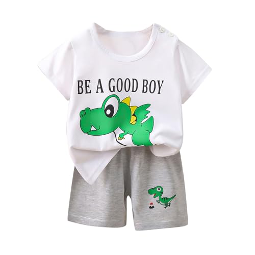 KODMNSW Bekleidungssets für Jungen Sommer Kleidung Outfit 2-tlg Gr.73-130 Cartoon Print Kurzarm Tshirt Tops & Casual Shorts Sportbekleidung Jogginganzug Kinderkleidung Weiß 120 von KODMNSW