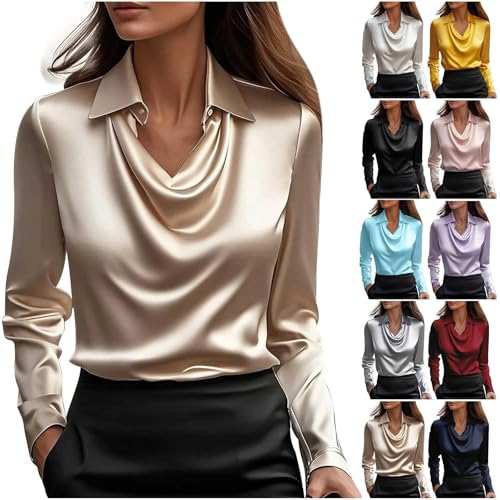 KODMNSW Blusen Damen Satin Bluse Elegante Oberteile Langarm Shirts Festliche Blusen Elegant Seidig Shirt Hemdbluse Arbeitshemd Seiden Business Blusenshirt Langarmshirt Blitzangebote Gold XL KODMNSW Blusen Damen Satin Bluse Elegante Oberteile Langarm Shirts Festliche Blusen Elegant Seidig Shirt Hemdbluse Arbeitshemd Seiden Business Blusenshirt Langarmshirt Blitzangebote Gold XL von KODMNSW