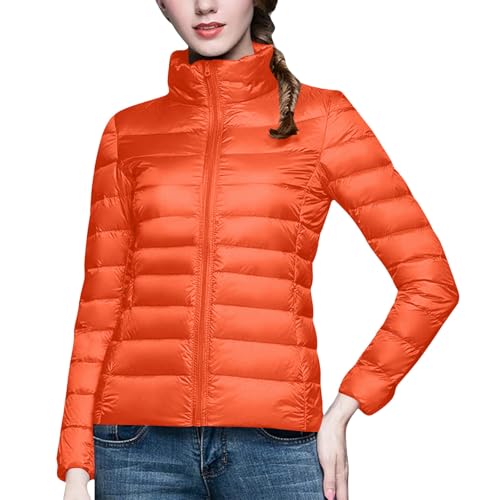 KODMNSW Damen Steppjacke Leichte Packbare Daunenjacke Warme Winterjacke Puffer Mantel Lightweight Daunenmantel Frauen Pufferjacke Wintermantel Softshelljacke Übergangsjacke Winter Jacke Orange S von KODMNSW