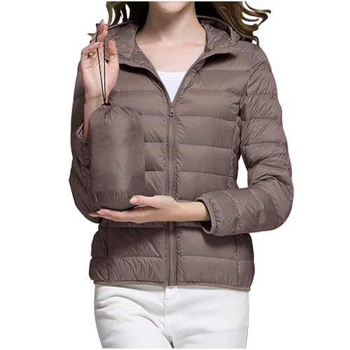 KODMNSW Daunenjacke Damen Steppjacke Leicht Packbare Puffer Mantel Winterjacke Lightweight Daunenmantel Pufferjacke mit Kapuze Wintermantel Softshelljacke Übergangsjacke Winter Jacke Kaffee M von KODMNSW