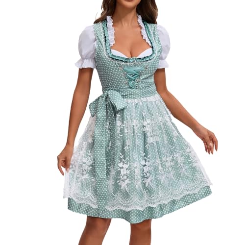 KODMNSW Dirndl Damen midi Trachtenkleid 3 teilig inkl Dirndlkleid Dirndlbluse Dirndlschürze Trachtenmode Trachtenrock Germandress Trachten Kleid für Oktoberfest Besondere Anlässe Grün 3XL von KODMNSW