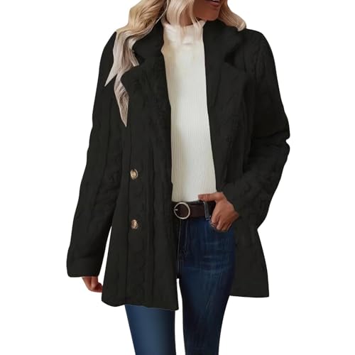 KODMNSW Fleecejacke Damen Lang Winterjacke V-Ausschnitt Teddyjacke Fleece Warm Wollmantel Fashion Teddyfleece Jacke Dufflecoat Wintermantel Softshelljacke Fleecemantel Frau Winter Mantel Schwarz XL von KODMNSW