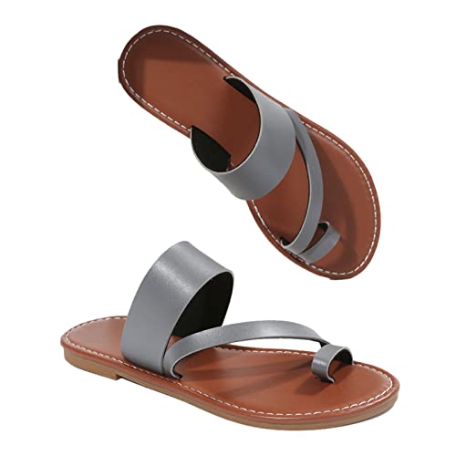KODMNSW Flip Flops Damen Flach Zehentrenner Sandalen Sommer Clip -Toe Pantoletten Strandschuhe Modische Bequeme Sommersandalen Leicht Hausschuhe Damensandalen Angebote Grau 38 von KODMNSW