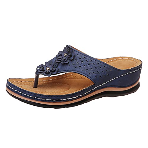 KODMNSW Flip Flops Damen OrthopäDische Zehentrenner Sandalen mit FußBett Pantoffeln Elegant Sandaletten Bequem Sommerschuhe Flipflops Freizeit Strandschuhe Blitzangebote Des Tages Blau 37.5 von KODMNSW