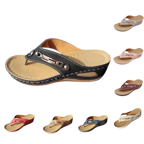 KODMNSW Flip Flops Damen Orthopädische Zehentrenner Sandalen mit Arch Support Sommer Bequem Slip On Clip-Toe Pantoffeln Plateau Slippers Elegant Latschen Freizeit Strandschuhe Schwarz 37.5 von KODMNSW