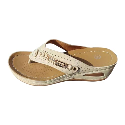 KODMNSW Flip Flops Damen Orthopädische Zehentrenner Sandalen mit Arch Support Sommer Bequem Slip On Clip-Toe Pantoffeln Plateau Slippers Elegant Latschen Freizeit Strandschuhe Beige 38 von KODMNSW