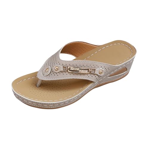 KODMNSW Flip Flops Damen Orthopädische Zehentrenner Sandalen mit Arch Support Sommer Bequem Slip On Clip-Toe Pantoffeln Plateau Slippers Elegant Latschen Freizeit Strandschuhe Grau 37.5 von KODMNSW