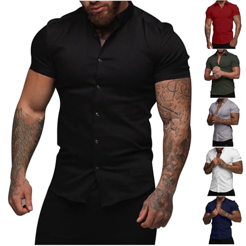 KODMNSW Herren Hemd Sommer Freizeithemden Hemden Kurzarm Leichtes Sommerhemd Casual Shirts Arbeitshemd Businesshemden Outdoor Kurzarmhemd Hawaii Hemd Männer 99 Cent Angebote Schwarz XL von KODMNSW