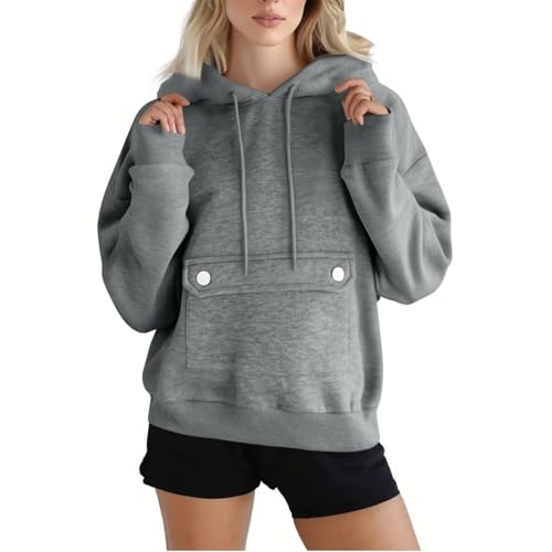 KODMNSW Hoodie Damen Herbst Winter Hoody Casual Kapuzenpullover Mode Sweatshirt mit Kapuze Vintage Hoodies Große Größen Teenager Mädchen Langarmshirt Basic Oberteil Elegant Pullover Dunkelgrau XXL von KODMNSW