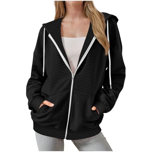 KODMNSW Hoodie Damen Sweatjacke Kapuzenjacke Zipper Jacke Mode Sweatshirt Jacke Wärme Kuscheljacke Herbst Winter Sport Mantel Oversize Pullover Teenager Mädchen Kapuzenpullover Schwarz XL von KODMNSW