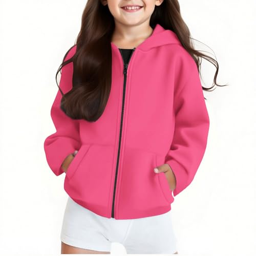 KODMNSW Hoodie Mädchen Kapuzenpullover Sweatjacke Locker Casual Kapuzenjacke Sweatshirt mit Kapuzen Reißverschluss Kinder Sport Jacke Übergangsjacke Zip up Pullover Knalliges Pink 130 von KODMNSW