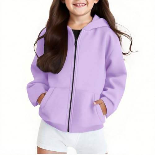 KODMNSW Hoodie Mädchen Kapuzenpullover Sweatjacke Locker Casual Kapuzenjacke Sweatshirt mit Kapuzen Reißverschluss Kinder Sport Jacke Übergangsjacke Zip up Pullover Lila 130 von KODMNSW