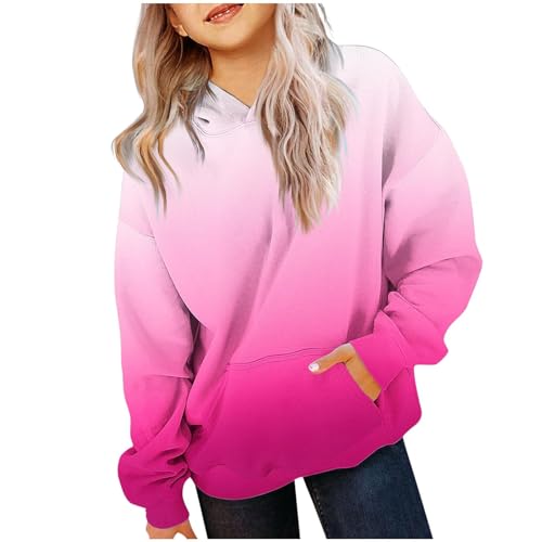 KODMNSW Hoodie Mädchen Sweatshirt mit Kapuze Farbverlauf Kapuzenpullover Locker Casual Pullover Oversized Langarmshirt Y2K Top Süß Elegante Oberteile Lässig Basic Longshirt Rosa 130 von KODMNSW