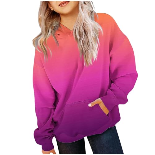 KODMNSW Hoodie Mädchen Sweatshirt mit Kapuze Farbverlauf Kapuzenpullover Locker Casual Pullover Oversized Langarmshirt Y2K Top Süß Elegante Oberteile Lässig Basic Longshirt Orange 110 von KODMNSW