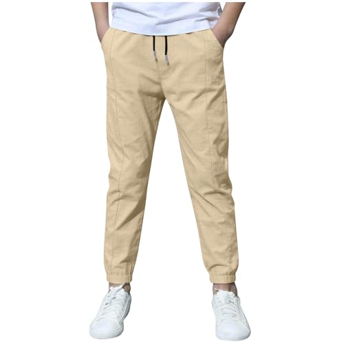 KODMNSW Hosen Jungen Jogginghose Sporthose Trainingshose Leinen Sommer Hose Arbeitshose Kinder Baggy Pants Sweatpants Elastische Taille Freizeithose Haremshosen für Jungs Beige 5 Jahre von KODMNSW