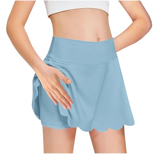 KODMNSW Hosenrock Mädchen Tennisrock Rock mit Hose Drunter Minirock A Line Plisseerock Sportrock Sommerrock Wickelrock Leggings mit Röcke Skort 4-14 Jahre Sale Hellblau 140 von KODMNSW