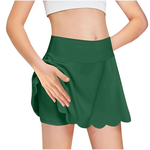 KODMNSW Hosenrock Mädchen Tennisrock Rock mit Hose Drunter Minirock Hohe Taille A Line Plisseerock Sportrock Sommerrock Wickelrock Leggings mit Röcke Weich Bequem Skort Grün 110 von KODMNSW