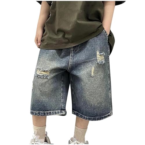 KODMNSW Jeans Shorts Jungen Sommer Kurze Hosen Zerrissene Denim Hose Freizeit Bermuda Shorts Hip Hop Streetwear Kinder Arbeitsshorts Outdoorhose 3-14 Jahre Blau 13 Jahre von KODMNSW