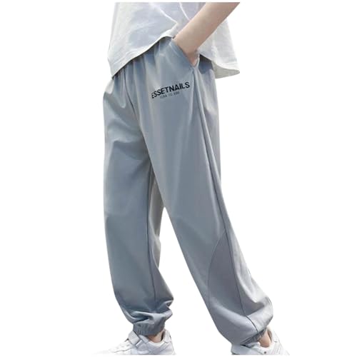 KODMNSW Jogginghose Jungen Sporthose Trainingshose Track Pants Eisseide Sommer Hose Dünn Sweatpants Haremshose Einfarbig Outdoorhose Kinder Kleidung 4-13 Jahre Grau 13 Jahre von KODMNSW
