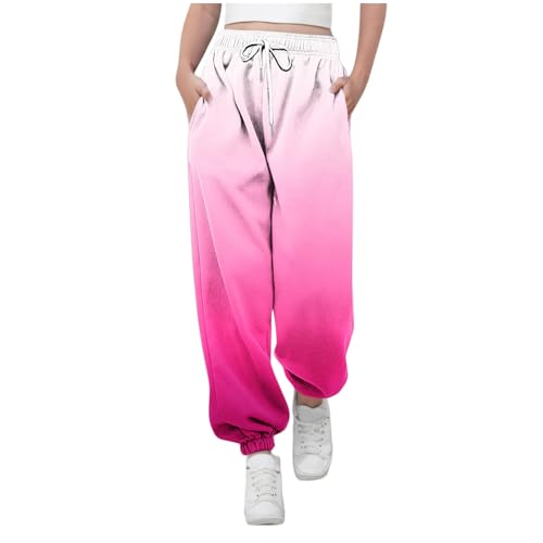 KODMNSW Jogginghose Mädchen Sporthose Sweatpants Batik Farbverlauf Hosen Trainingshose Freizeithose Fitness Laufhose Sommer Hose Teenager Mädchen 3-14 Jahre Knalliges Pink 14 Jahre von KODMNSW