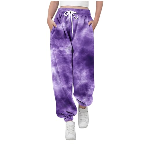 KODMNSW Jogginghose Mädchen Sporthose Sweatpants Batik Farbverlauf Hosen Trainingshose Freizeithose Fitness Laufhose Sommer Hose Teenager Mädchen 3-14 Jahre Lila 10 Jahre von KODMNSW