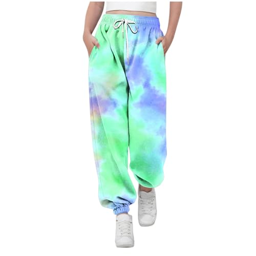 KODMNSW Jogginghose Mädchen Sporthose Sweatpants Batik Farbverlauf Hosen Trainingshose Freizeithose Fitness Laufhose Sommer Hose Teenager Mädchen 3-14 Jahre Mintgrün 10 Jahre von KODMNSW