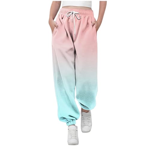 KODMNSW Jogginghose Mädchen Sporthose Sweatpants Batik Farbverlauf Hosen Trainingshose Freizeithose Fitness Laufhose Sommer Hose Teenager Mädchen 3-14 Jahre Mintgrün 12 Jahre von KODMNSW
