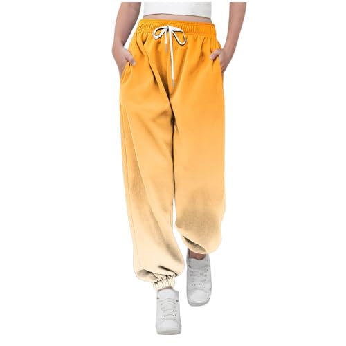 KODMNSW Jogginghose Mädchen Sporthose Sweatpants Batik Farbverlauf Hosen Trainingshose Freizeithose Fitness Laufhose Sommer Hose Teenager Mädchen 3-14 Jahre Orange 12 Jahre von KODMNSW