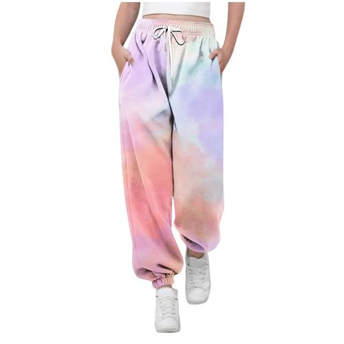 KODMNSW Jogginghose Mädchen Sporthose Sweatpants Batik Farbverlauf Hosen Trainingshose Freizeithose Fitness Laufhose Sommer Hose Teenager Mädchen 3-14 Jahre Orange 6 Jahre von KODMNSW