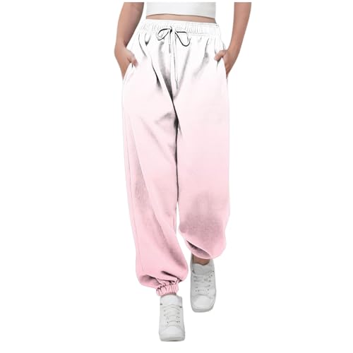 KODMNSW Jogginghose Mädchen Sporthose Sweatpants Batik Farbverlauf Hosen Trainingshose Freizeithose Fitness Laufhose Sommer Hose Teenager Mädchen 3-14 Jahre Rosa 14 Jahre von KODMNSW