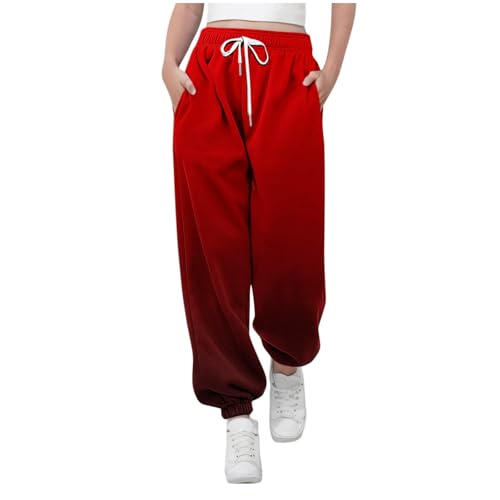 KODMNSW Jogginghose Mädchen Sporthose Sweatpants Batik Farbverlauf Hosen Trainingshose Freizeithose Fitness Laufhose Sommer Hose Teenager Mädchen 3-14 Jahre Rot 6 Jahre von KODMNSW
